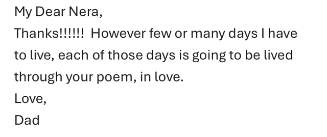 an email from nera's dad thanking her for sharing the poem