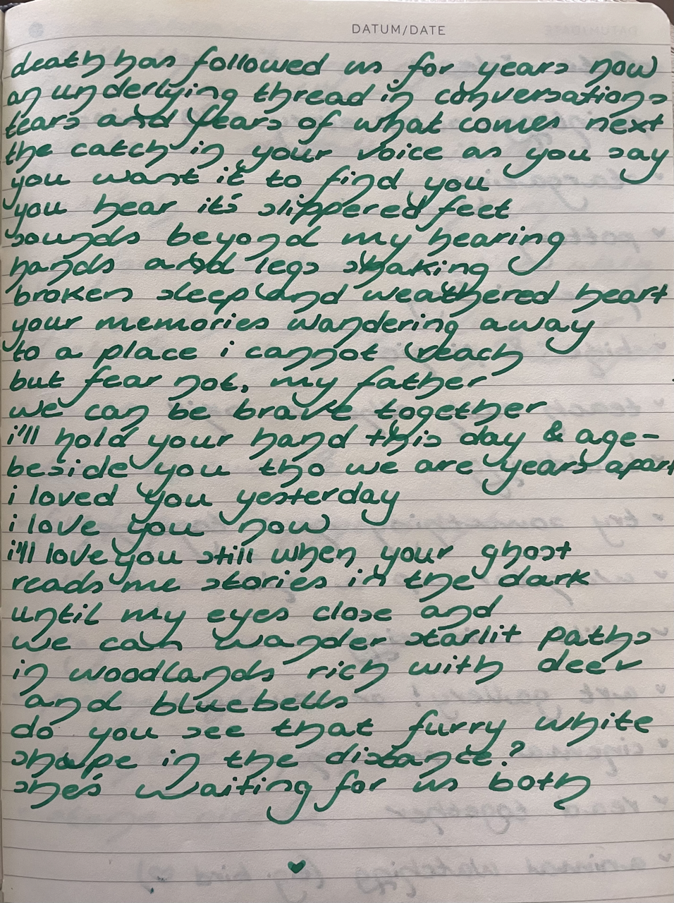 a poem written using green ink in nera's journal